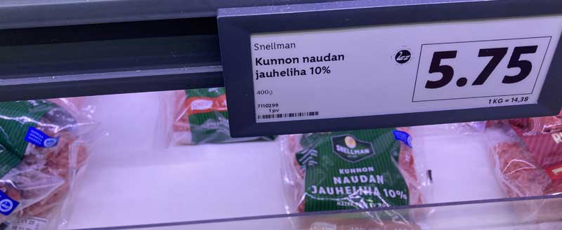 Jauhelihapaketin hintakyltti