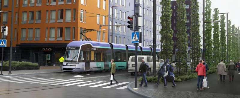 Vantaan ratikka AI-kuvassa. Kuva: Vantaan kaupunki